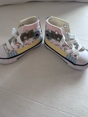 Converse Kids High-Top Sneakers in White, Pink, Yellow & Blue